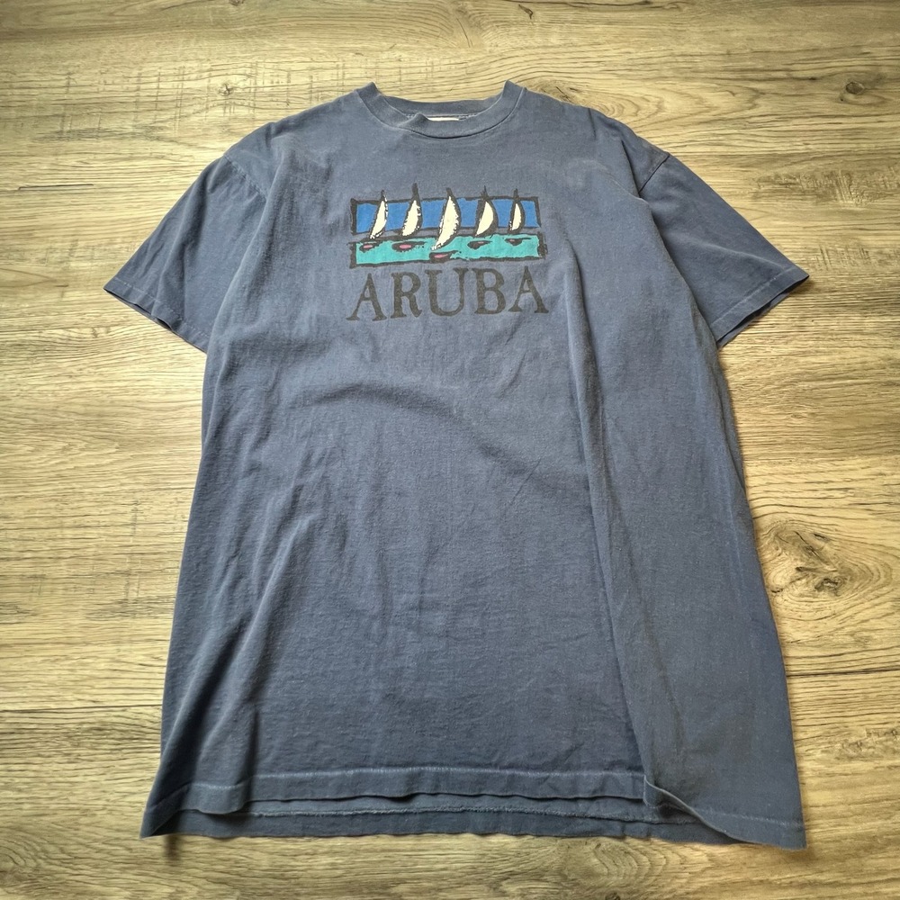 Artforms T-Shirt Mens Large Blue Aruba Sailboat Vintage 90s Single Stitch USA